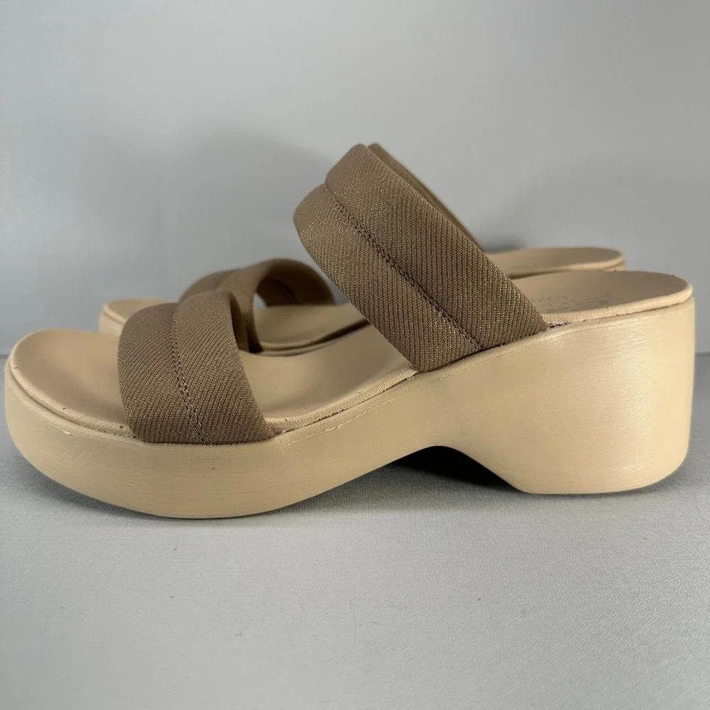 Skechers Sandals Women 10 Mocha‎ Brown Platform Wedge Luxe Foam Slide NEW 119415